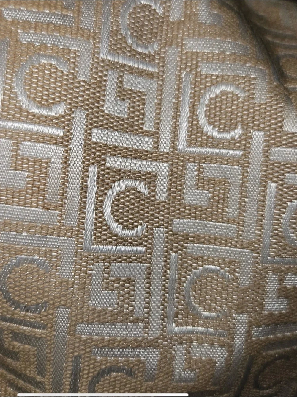 Liz Claiborne Beige Monogram Shoulder Bag with Brown Trim